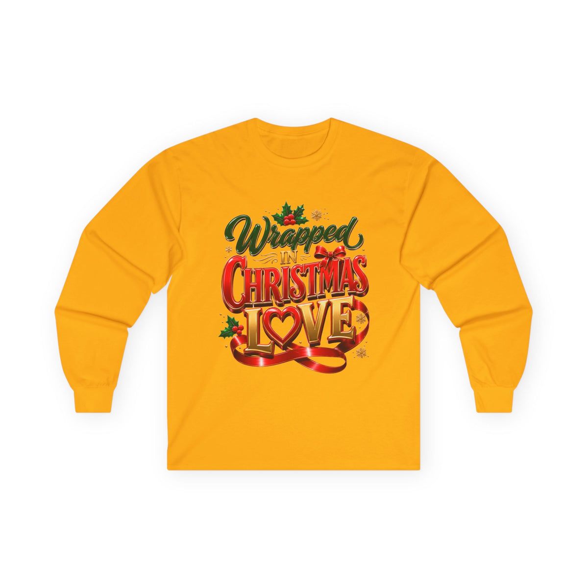 Long Sleeve Tee — "Wrapped in Christmas Love" Holiday Graphic Shirt