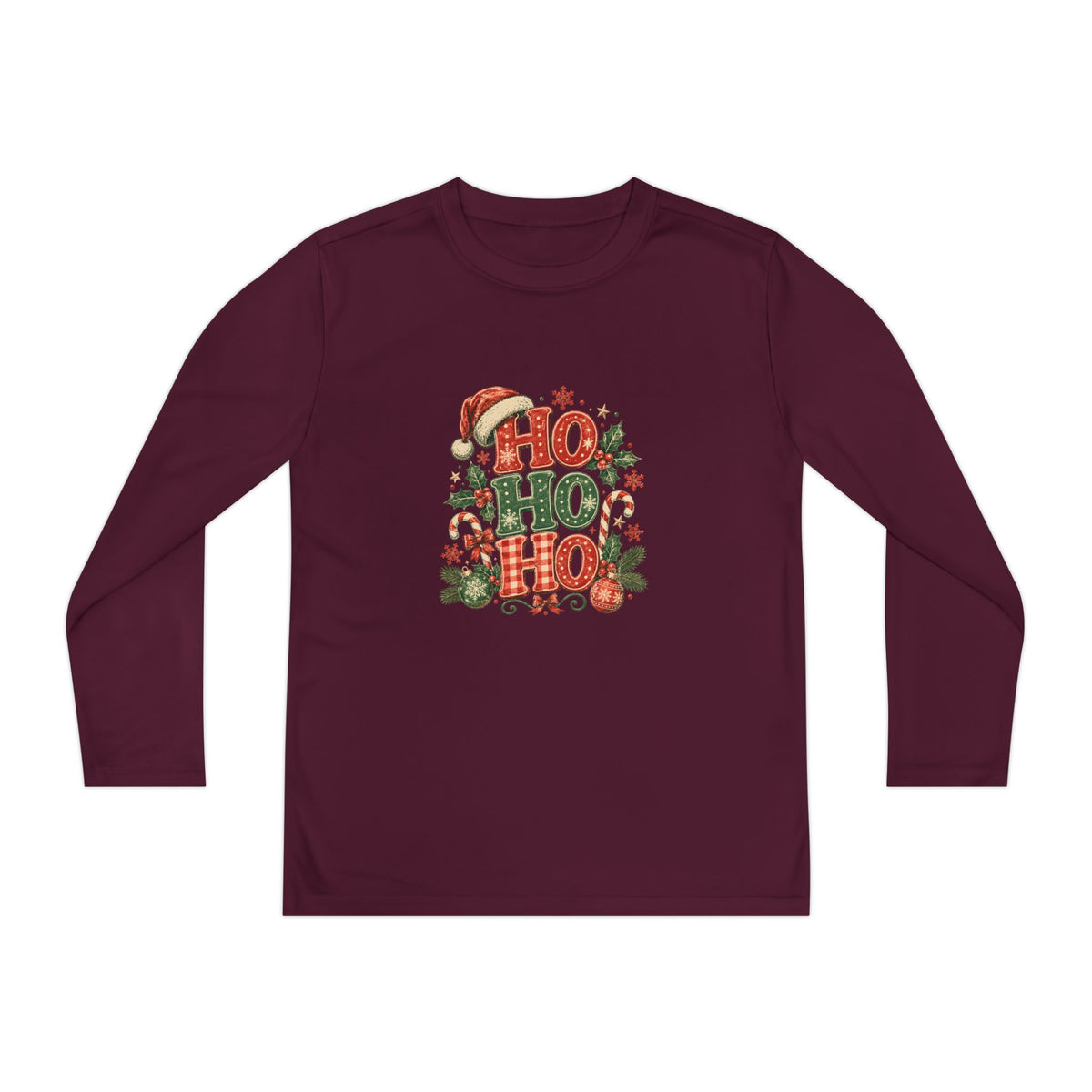 Kids Christmas Long Sleeve Tee — 'Ho Ho Ho' Holiday Graphic