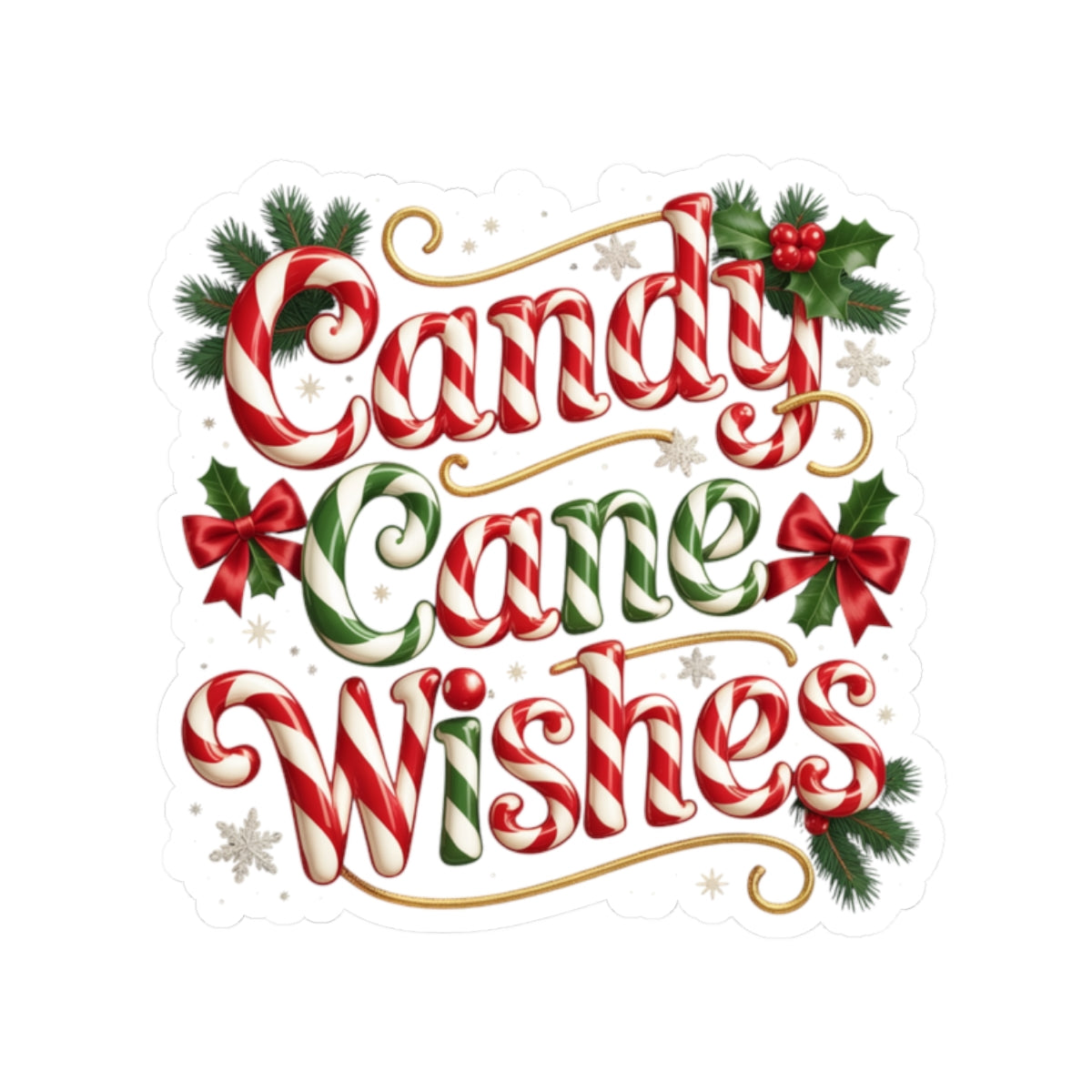 Candy Cane Wishes Sticker — Festive Holiday Kiss-Cut Decal