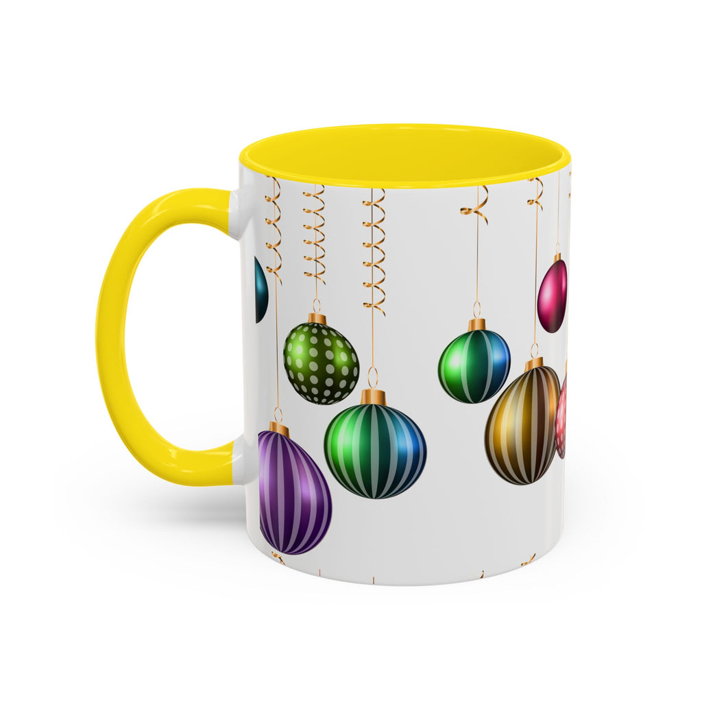Holiday Ornament Accent Coffee Mug — Colorful Hanging Baubles 11/15oz
