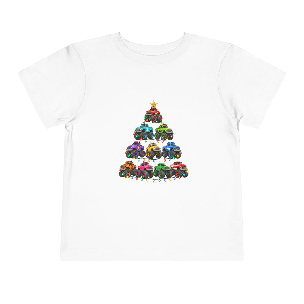 Toddler Tee — Colorful Monster Truck Christmas Tree Holiday Shirt
