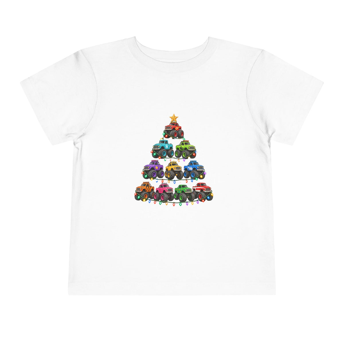 Toddler Tee — Colorful Monster Truck Christmas Tree Holiday Shirt