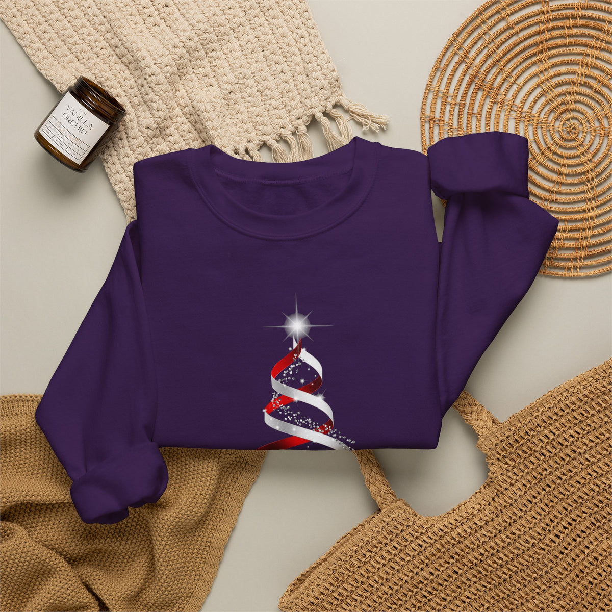 Minimal Red Ribbon Christmas Tree Sweatshirt