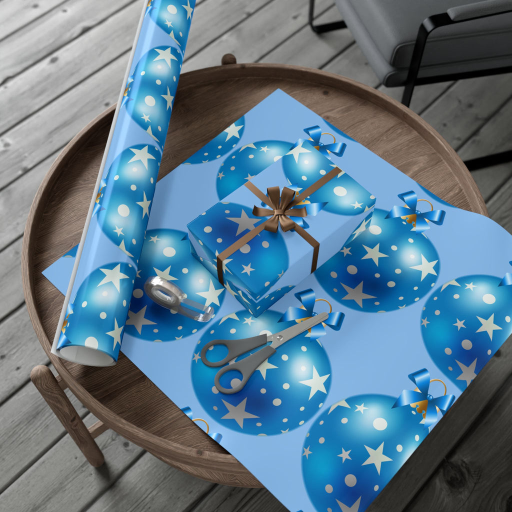 Blue Star Ornament Gift Wrap Paper — Festive Holiday Wrapping for Christmas & Birthdays