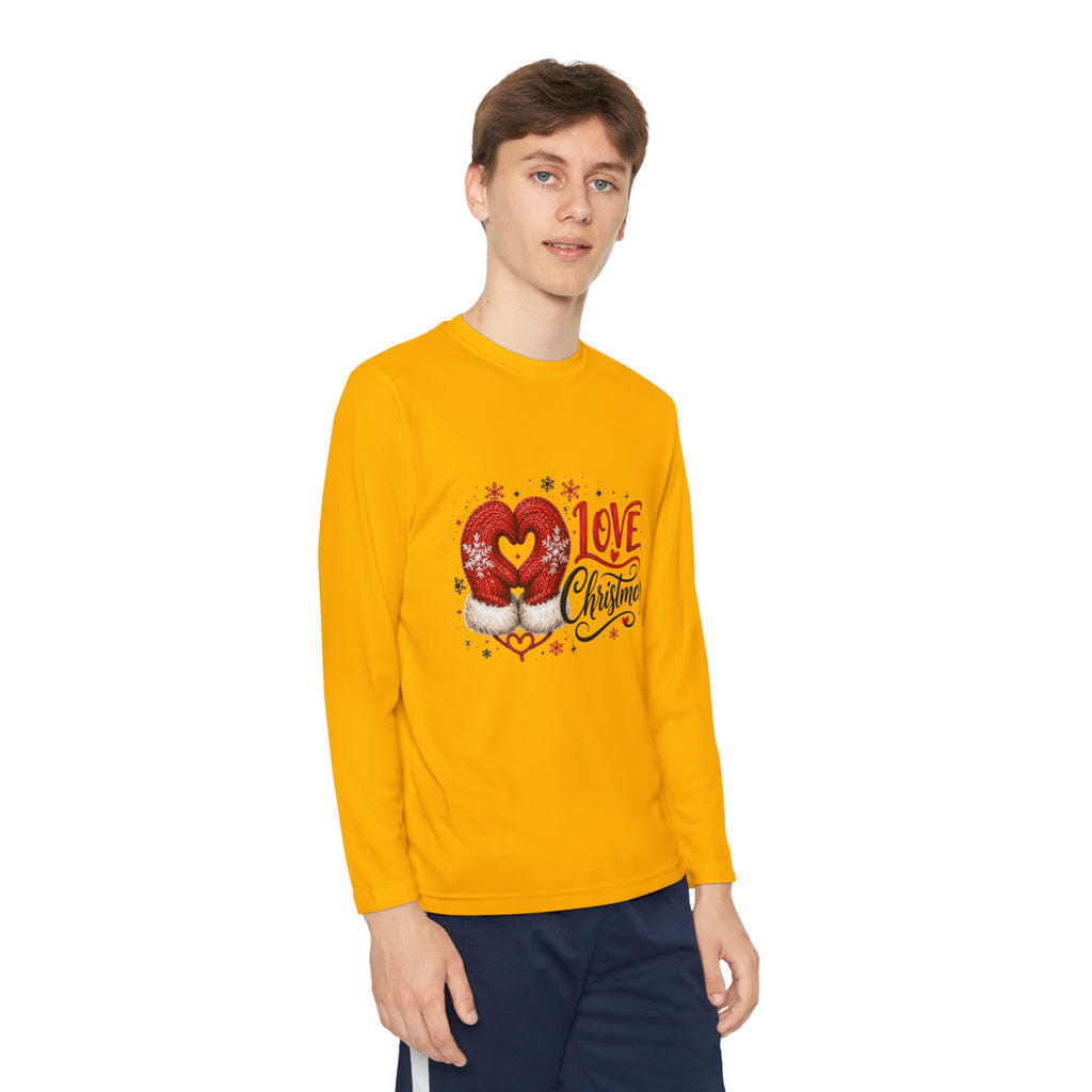 Youth Long Sleeve Tee - "Love Christmas" Festive Heart Gnome Design