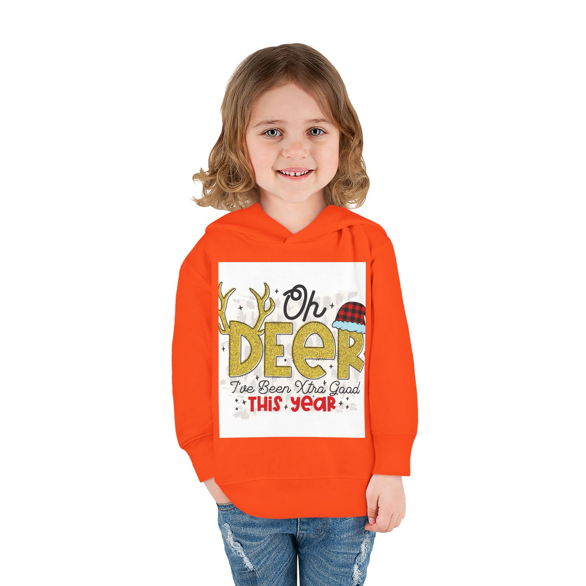 Toddler Hoodie — "Oh Deer I've Been Extra Good This Year" Christmas Pullover
