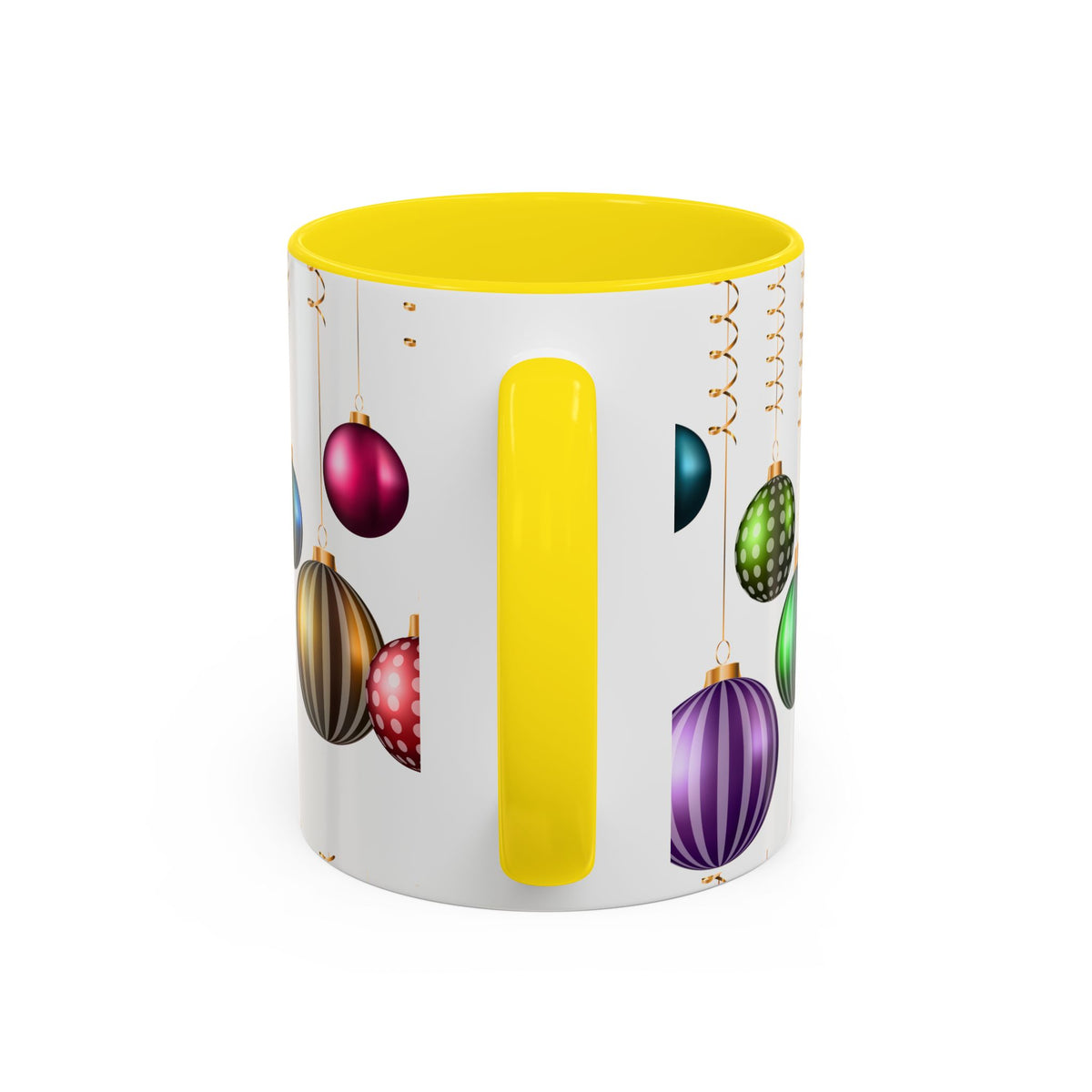 Holiday Ornament Accent Coffee Mug — Colorful Hanging Baubles 11/15oz