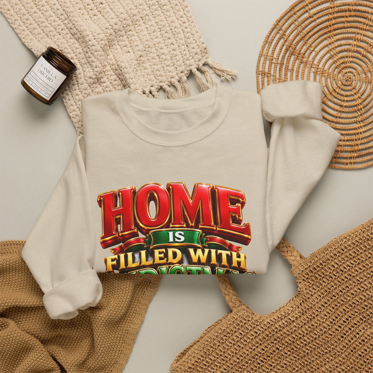 Christmas Love Crewneck Sweatshirt — "Home Is Filled with Christmas Love" Holiday Pullover