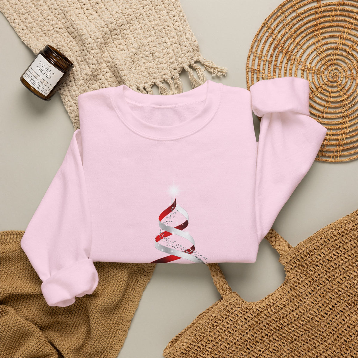 Minimal Red Ribbon Christmas Tree Sweatshirt