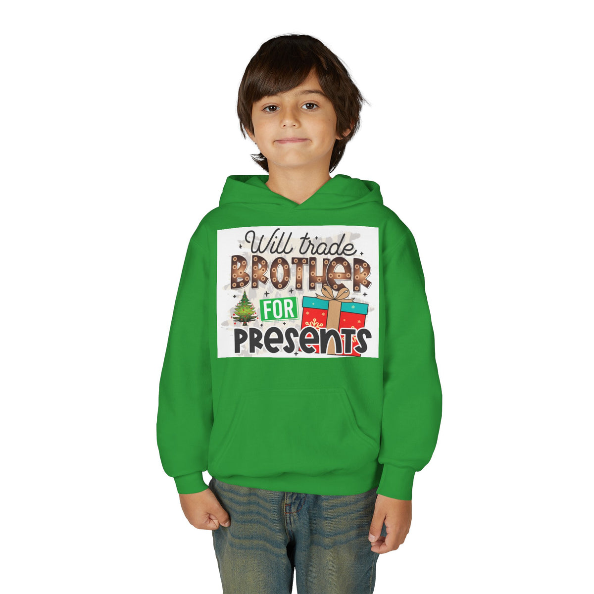 Kid’s Christmas Hoodie - "Will Trade Brother for Presents" Holiday Sweatshirt