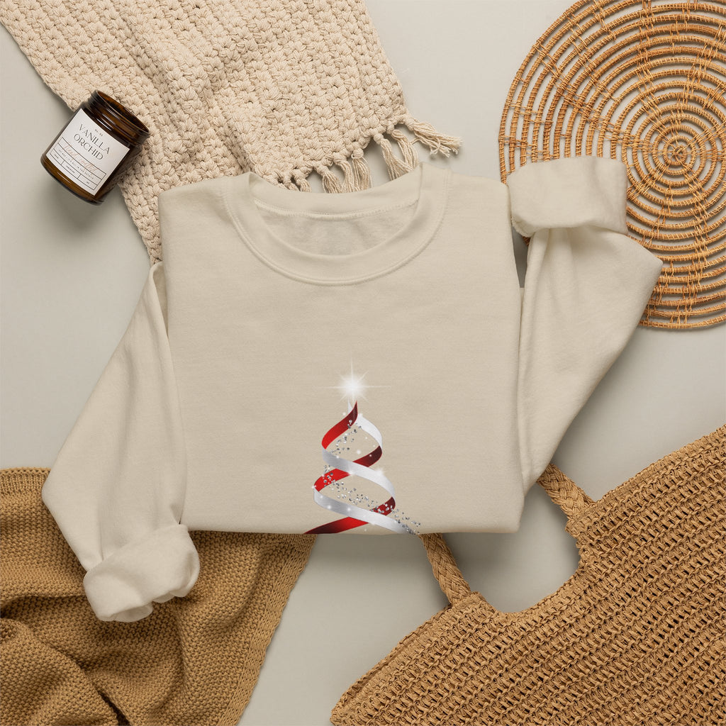 Christmas Ribbon Tree Crewneck Sweatshirt — Minimal Holiday Pullover
