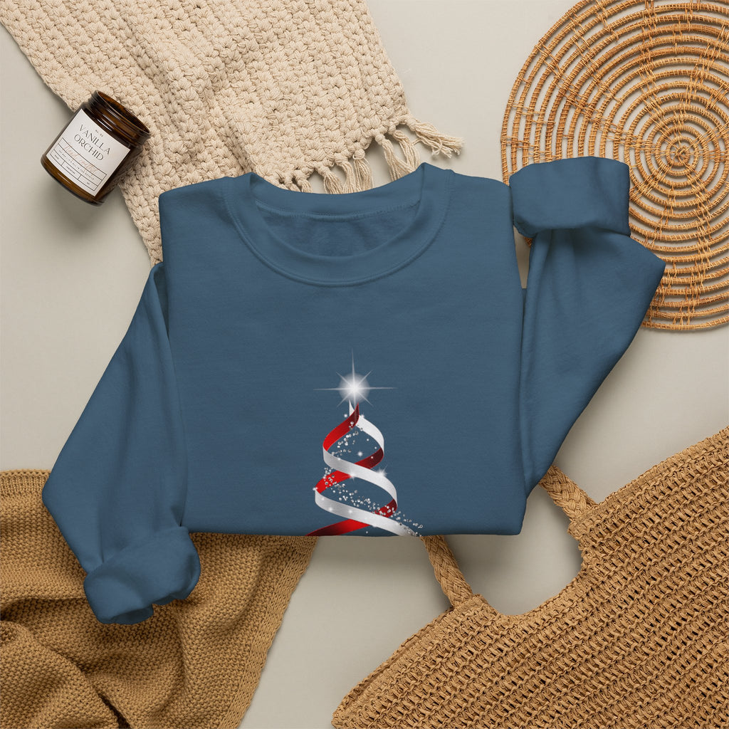 Minimal Red Ribbon Christmas Tree Sweatshirt