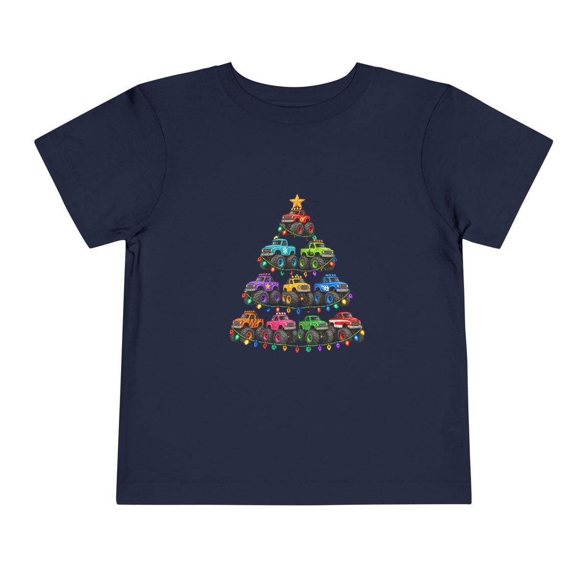 Toddler Tee — Colorful Monster Truck Christmas Tree Holiday Shirt