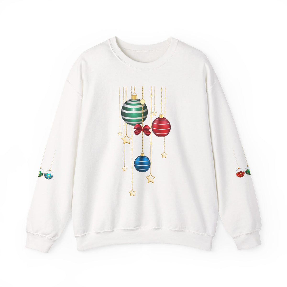 Holiday Ornaments Crewneck Sweatshirt — Hanging Baubles & Stars Christmas Sweater