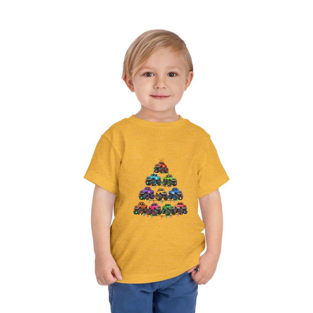 Toddler Tee — Colorful Monster Truck Christmas Tree Holiday Shirt