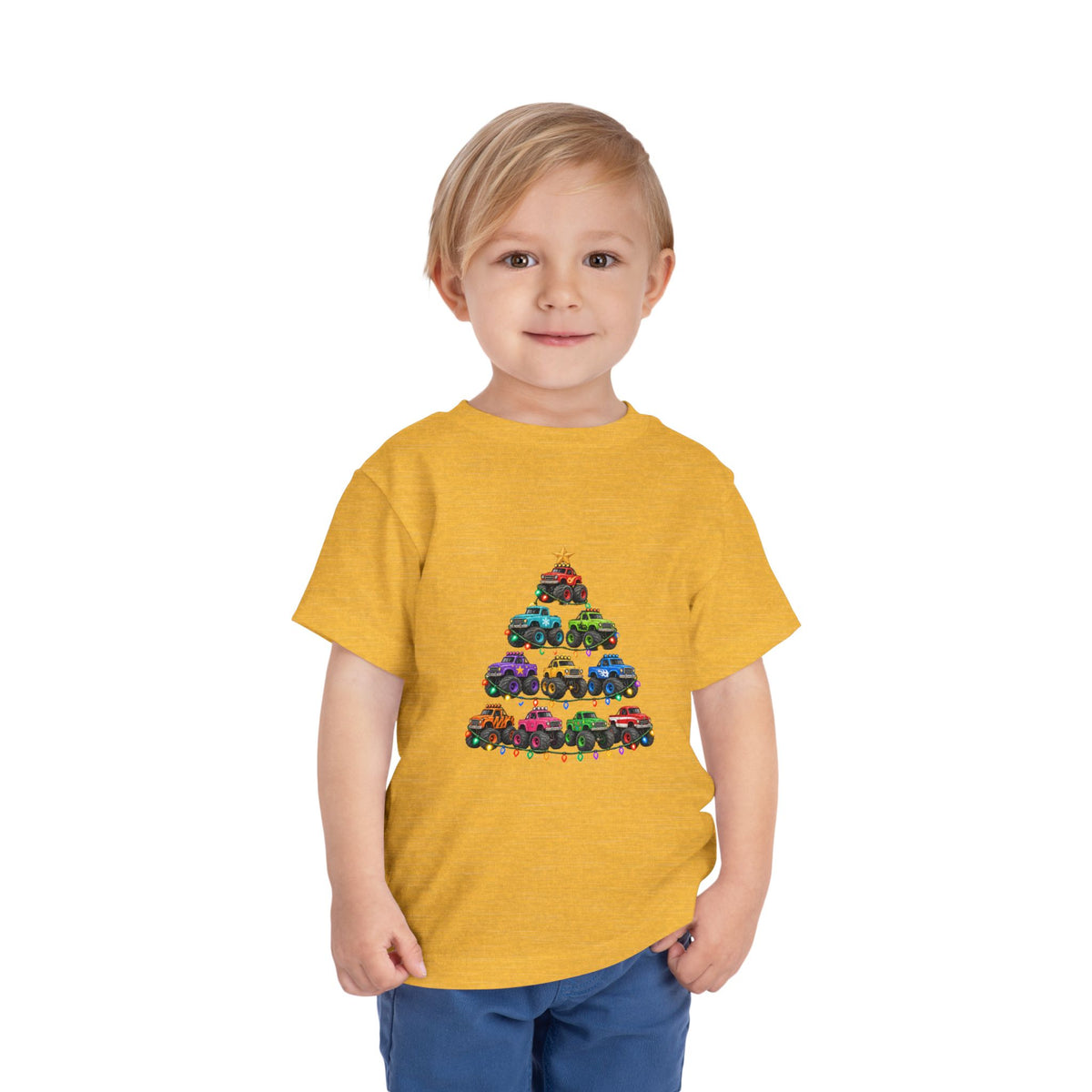Toddler Tee — Colorful Monster Truck Christmas Tree Holiday Shirt