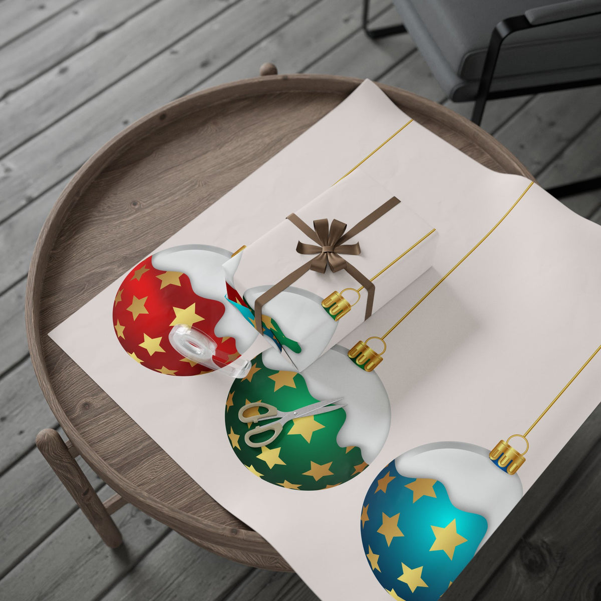 Christmas Ornament Wrapping Paper Roll — Minimal Holiday Bauble Pattern