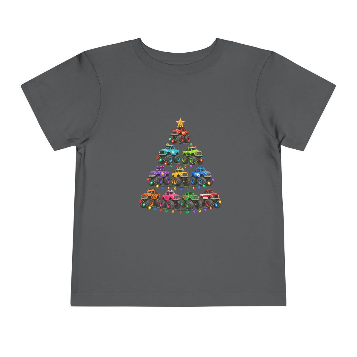 Toddler Tee — Colorful Monster Truck Christmas Tree Holiday Shirt