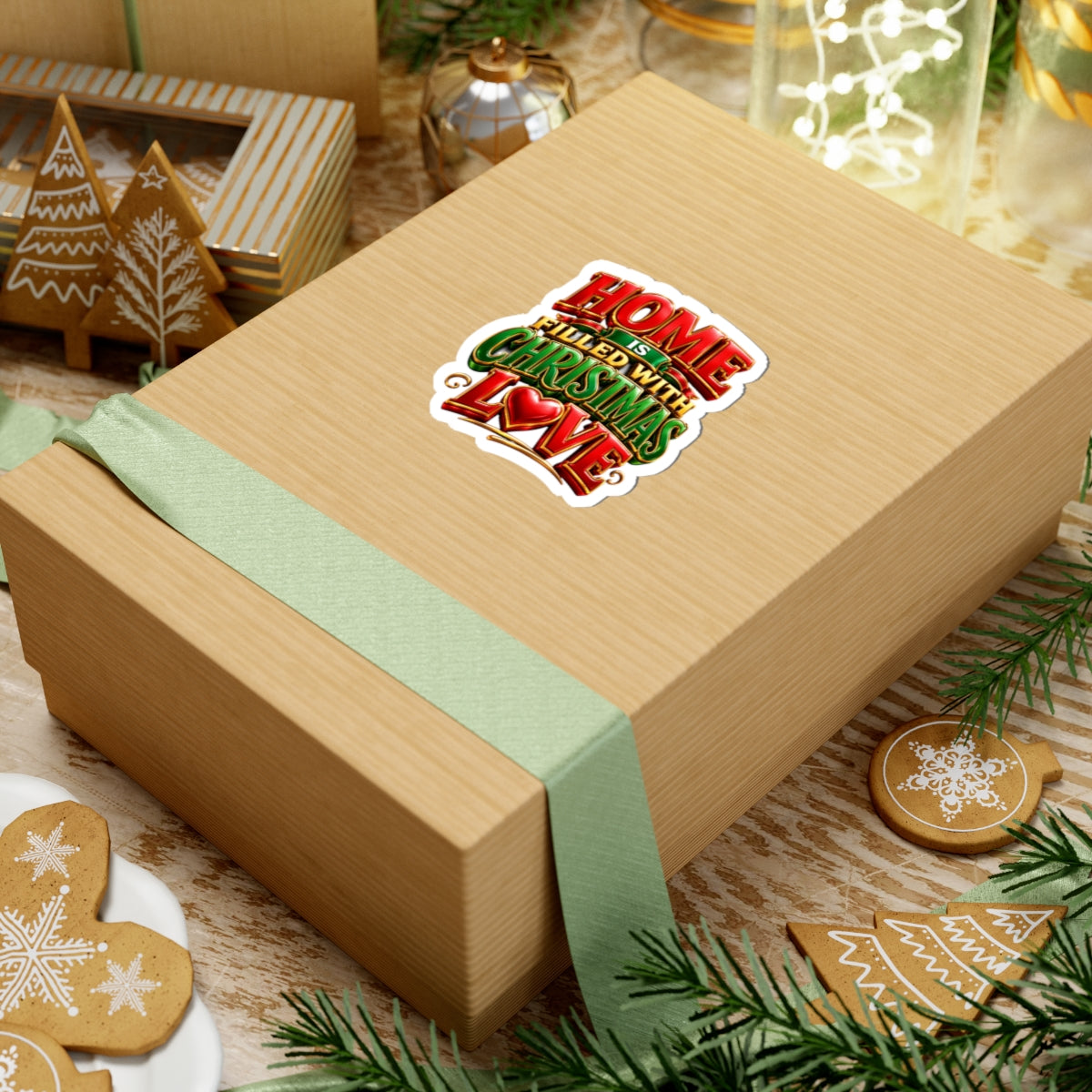 Christmas Love Sticker — "Home Is Filled With Christmas Love" Holiday Kiss-Cut Decal