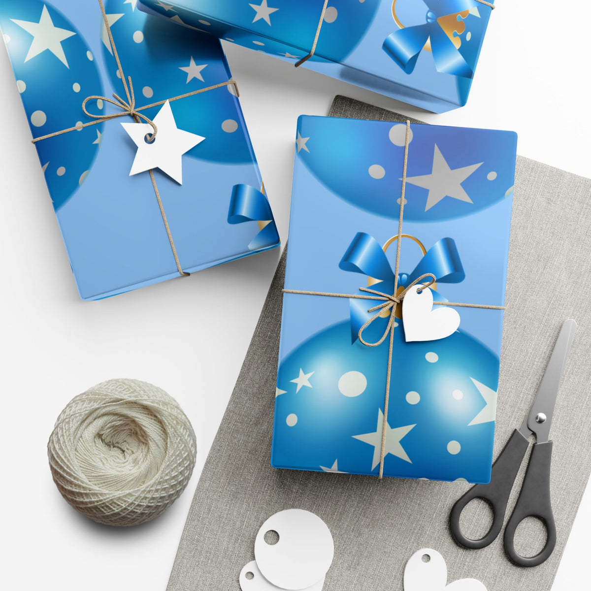 Blue Star Ornament Gift Wrap Paper — Festive Holiday Wrapping for Christmas & Birthdays