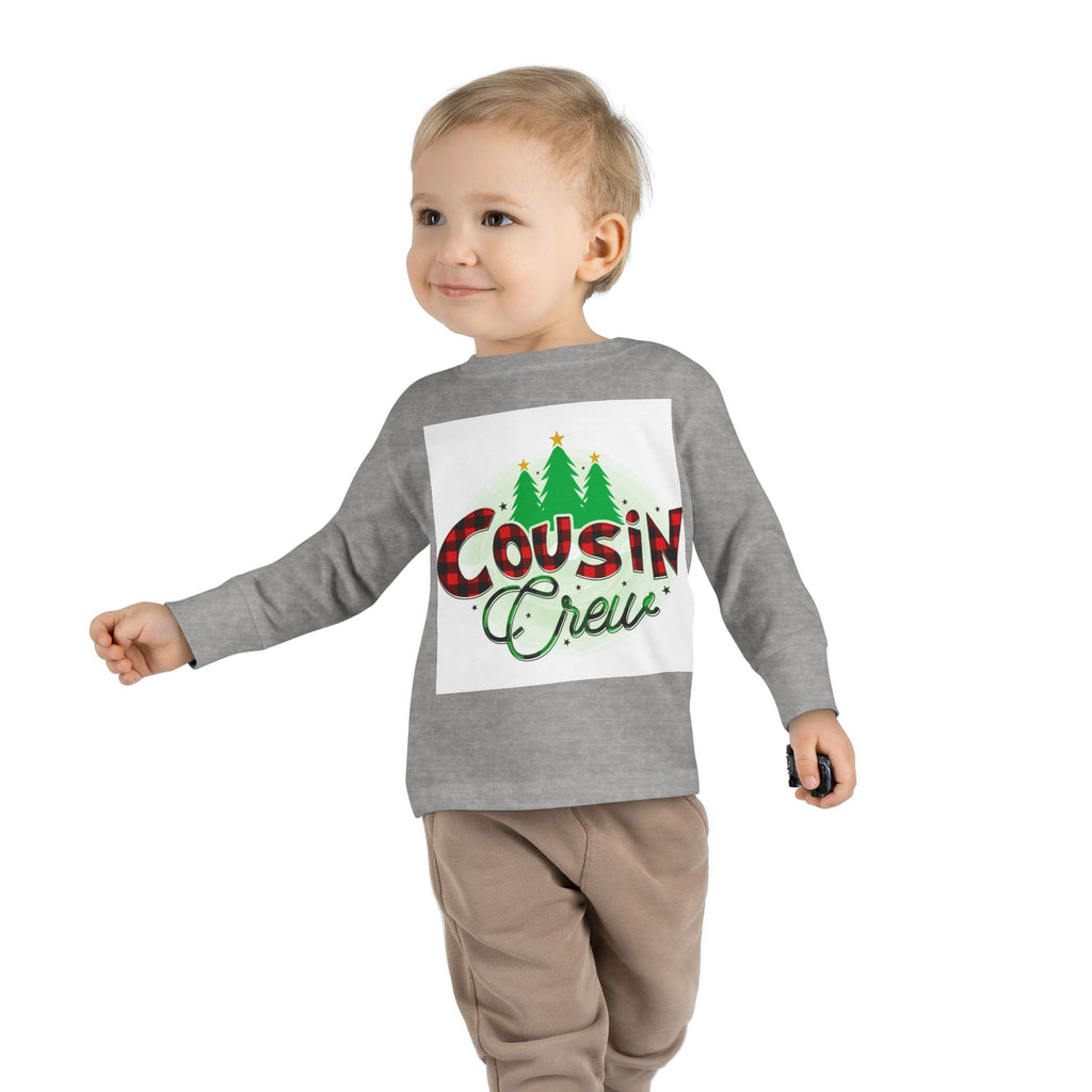 Cousin Crew Toddler Long Sleeve Tee — Christmas Plaid Holiday Shirt for Kids