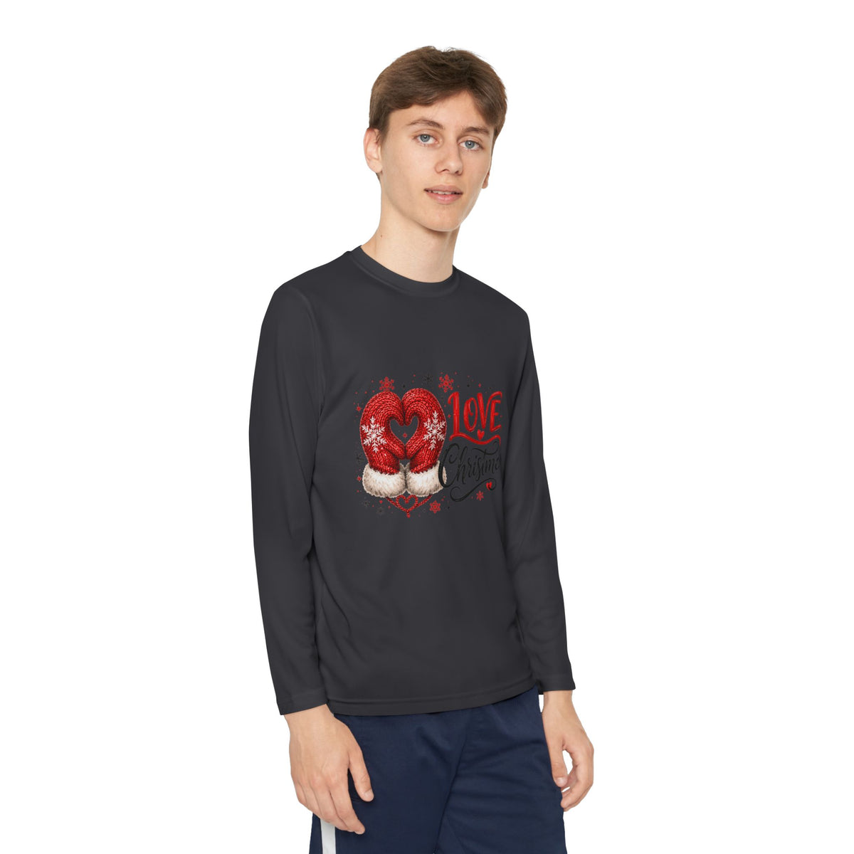 Youth Long Sleeve Tee - "Love Christmas" Festive Heart Gnome Design
