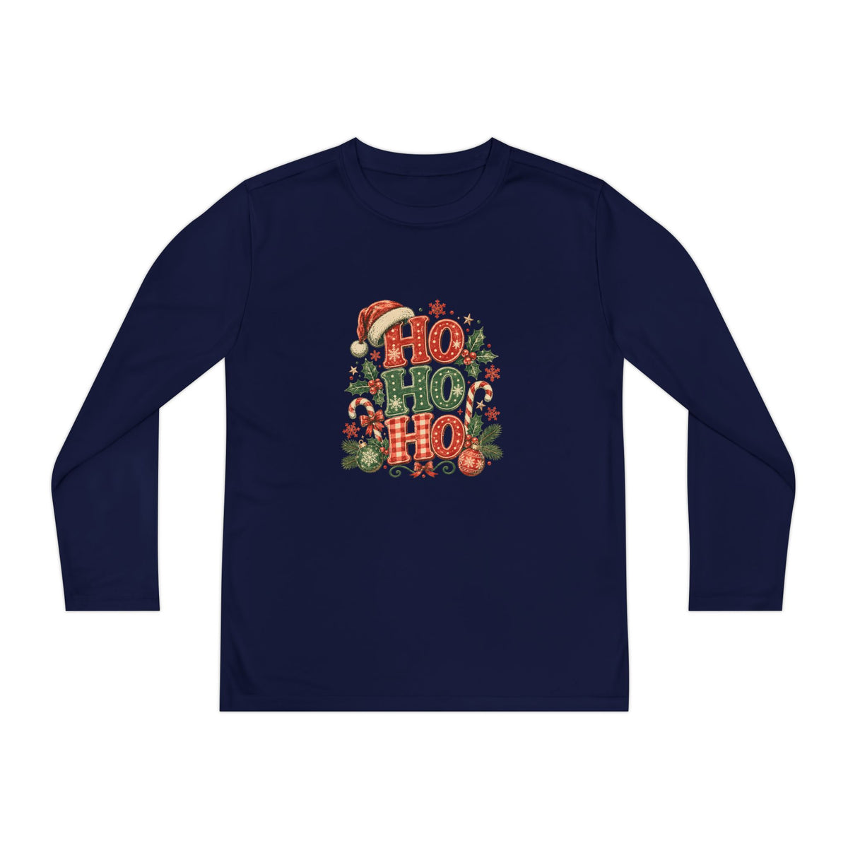 Kids Christmas Long Sleeve Tee — 'Ho Ho Ho' Holiday Graphic