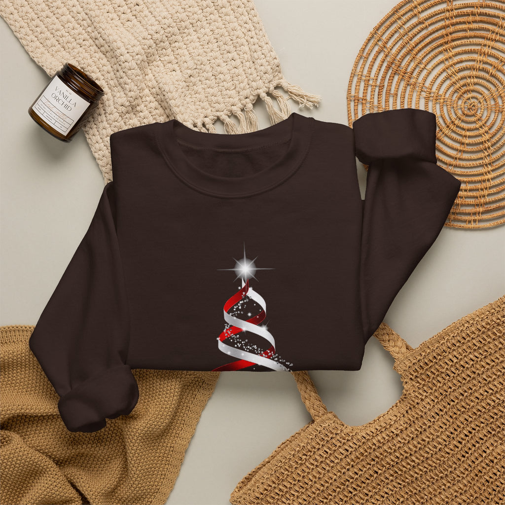 Minimal Red Ribbon Christmas Tree Sweatshirt