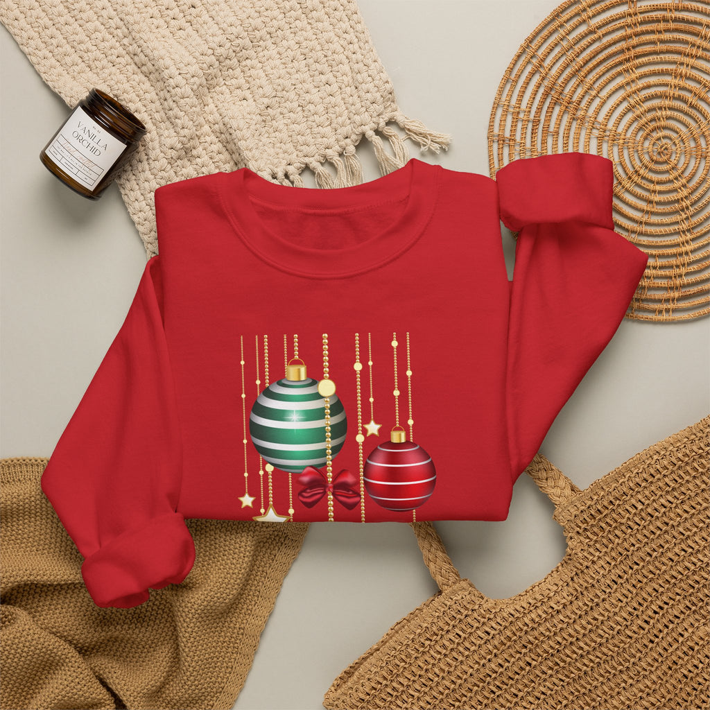 Holiday Ornaments Crewneck Sweatshirt — Hanging Baubles & Stars Christmas Sweater