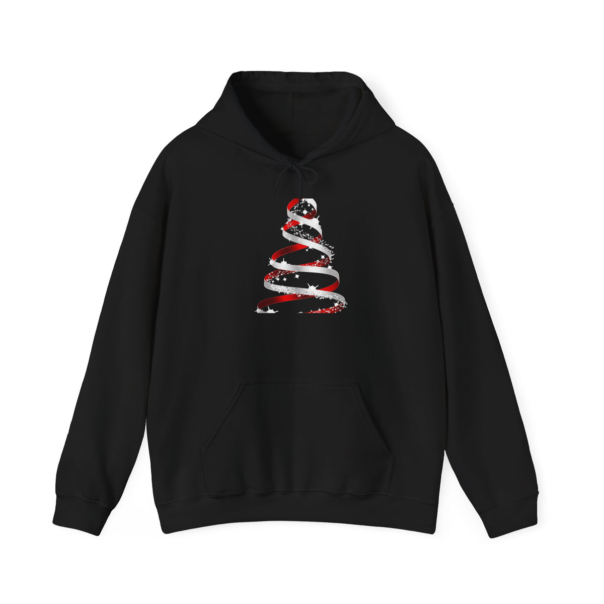 Christmas Ribbon Tree Hoodie — Minimal Red Ribbon Holiday Sweatshirt