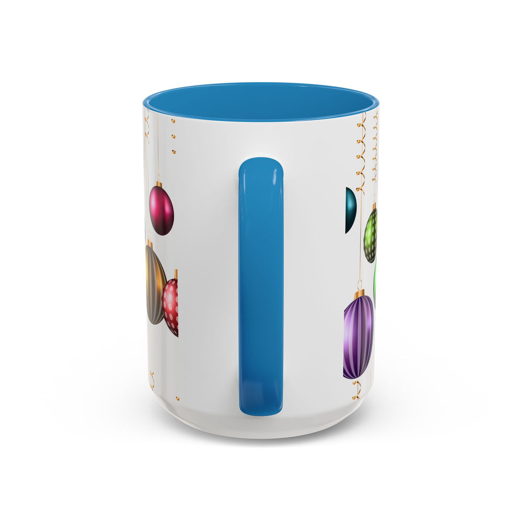 Holiday Ornament Accent Coffee Mug — Colorful Hanging Baubles 11/15oz