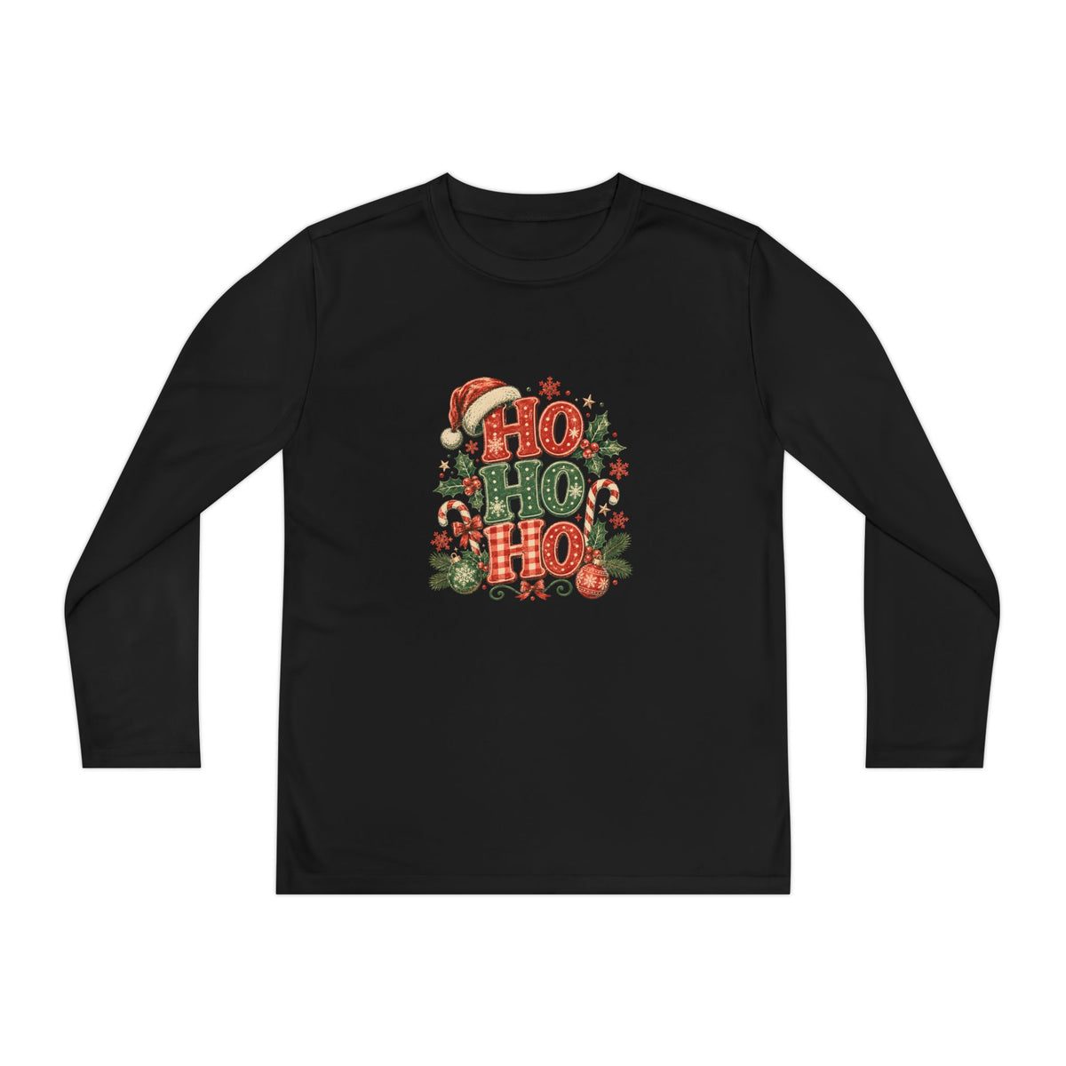 Kids Christmas Long Sleeve Tee — 'Ho Ho Ho' Holiday Graphic