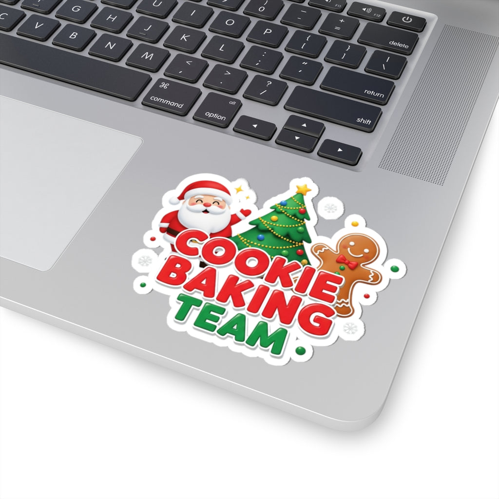 Cookie Baking Team Sticker — Festive Christmas Santa, Tree & Gingerbread Kiss-Cut Sticker