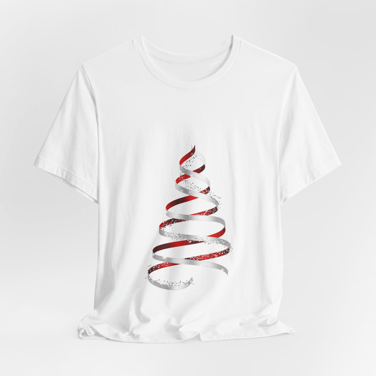 Christmas Ribbon Tree T-Shirt — Minimal Red & White Holiday Tee