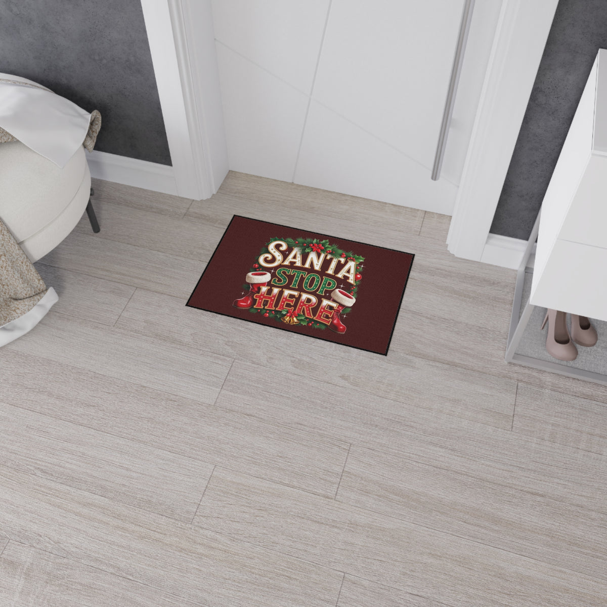 Santa Stop Here Heavy-Duty Floor Mat — Holiday Welcome Door Mat