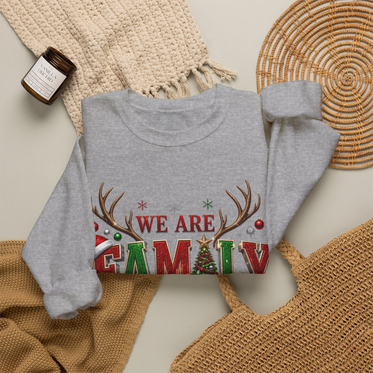 Family Christmas Sweatshirt — "We Are Family" Holiday Crewneck