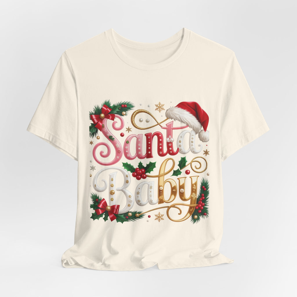 Santa Baby Christmas T-Shirt – Festive Holiday Tee with Santa Hat & Holly