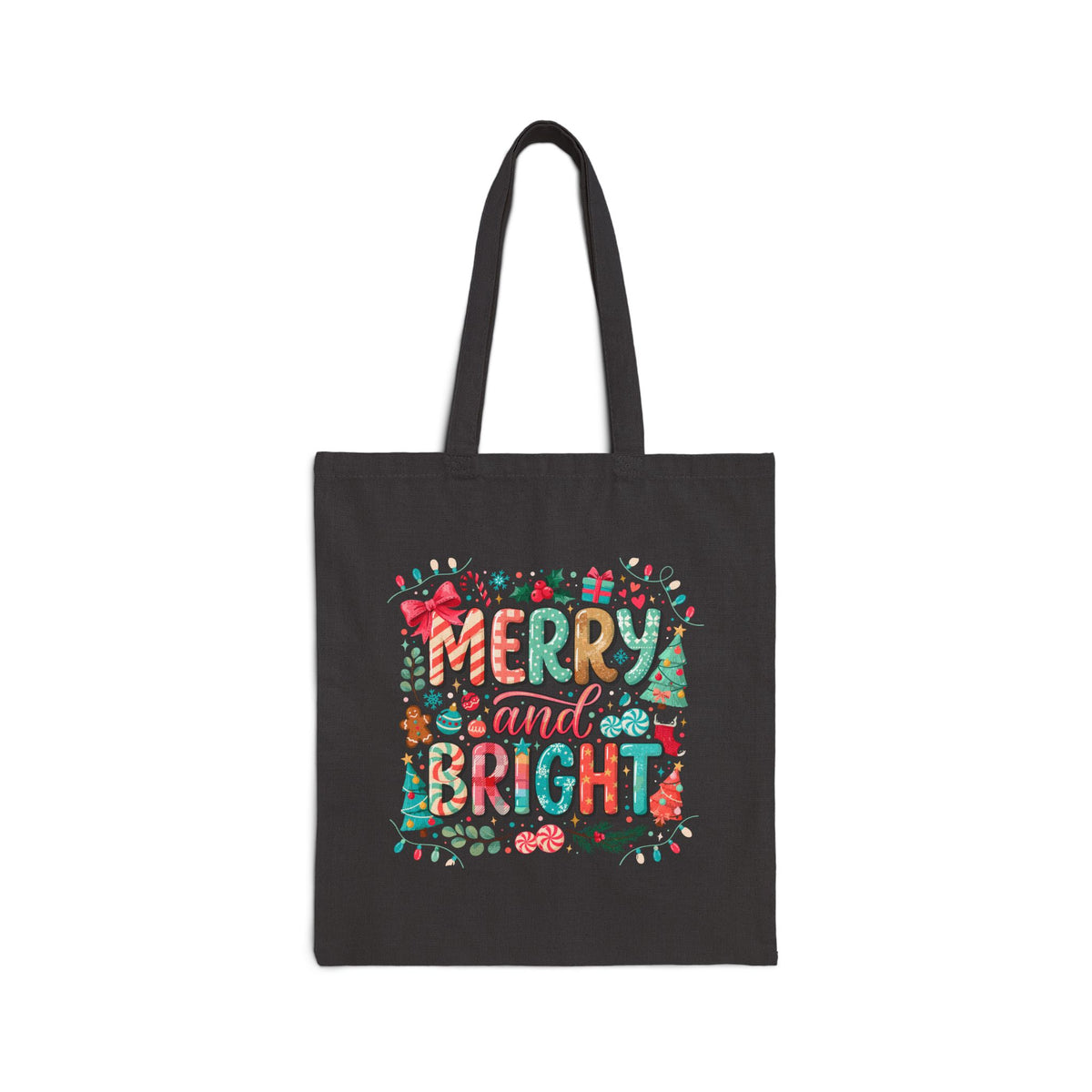 Holiday Tote Bag — “Merry and Bright” Christmas Canvas Tote