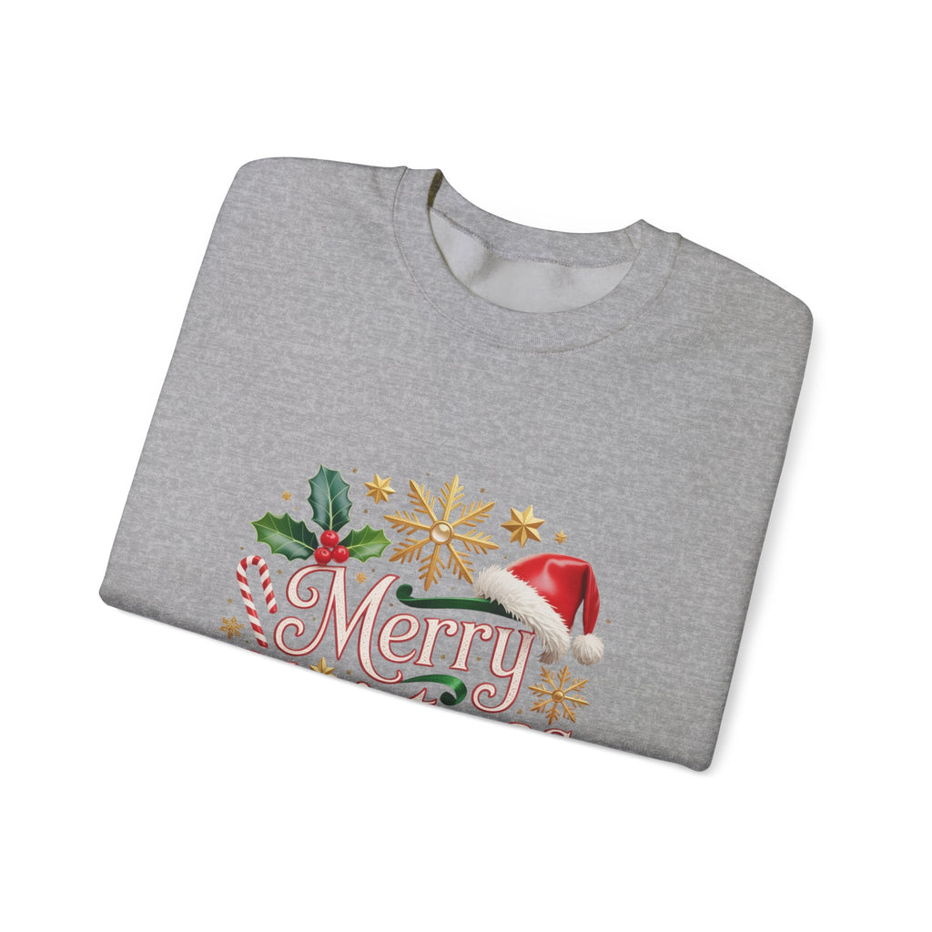Merry Christmas Sweatshirt - Festive Holiday Crewneck with Santa Hat & Holly