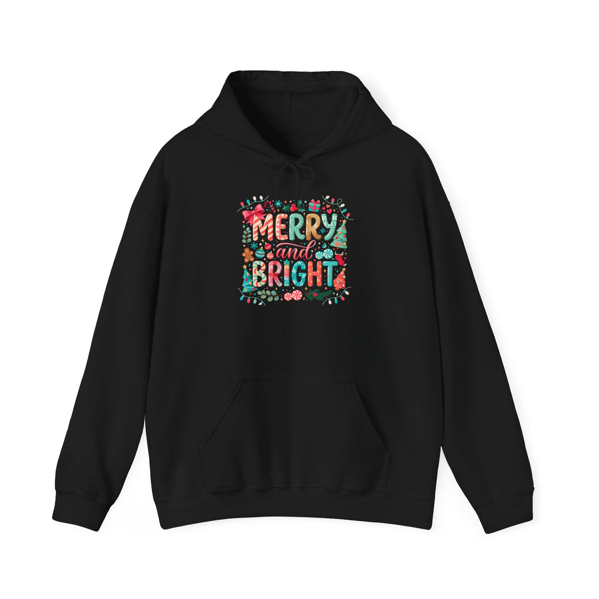 Merry and Bright Hoodie — Festive Christmas Holiday Sweatshirt