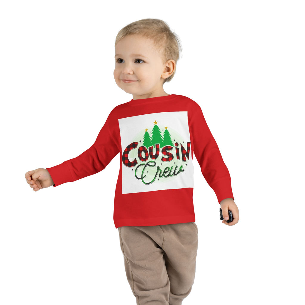 Cousin Crew Toddler Long Sleeve Tee — Christmas Plaid Holiday Shirt for Kids
