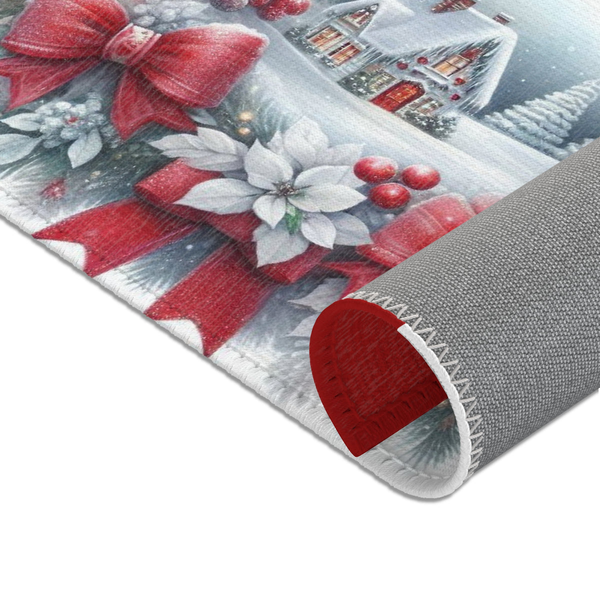 Christmas Wreath Area Rug — Red Bow Holiday Decorative Mat
