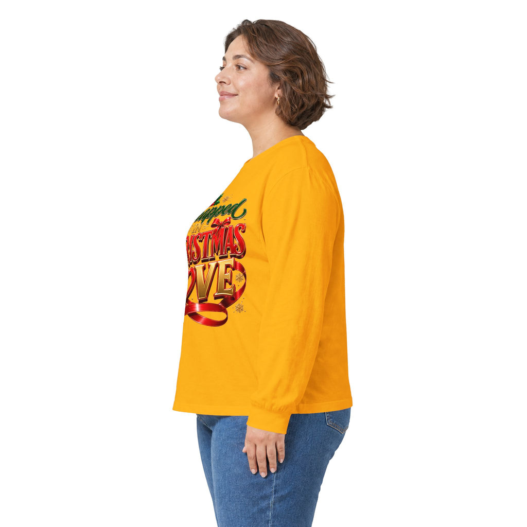 Long Sleeve Tee — "Wrapped in Christmas Love" Holiday Graphic Shirt