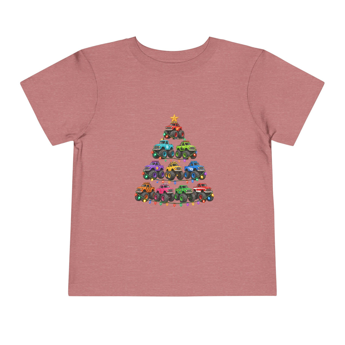 Toddler Tee — Colorful Monster Truck Christmas Tree Holiday Shirt