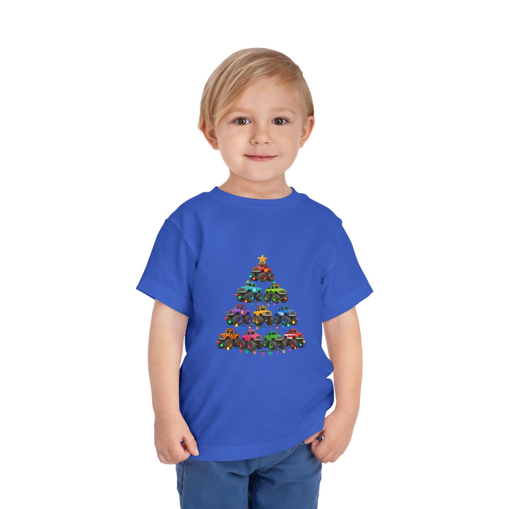 Toddler Tee — Colorful Monster Truck Christmas Tree Holiday Shirt
