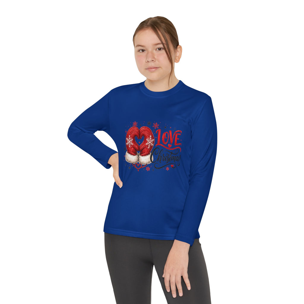Youth Long Sleeve Tee - "Love Christmas" Festive Heart Gnome Design