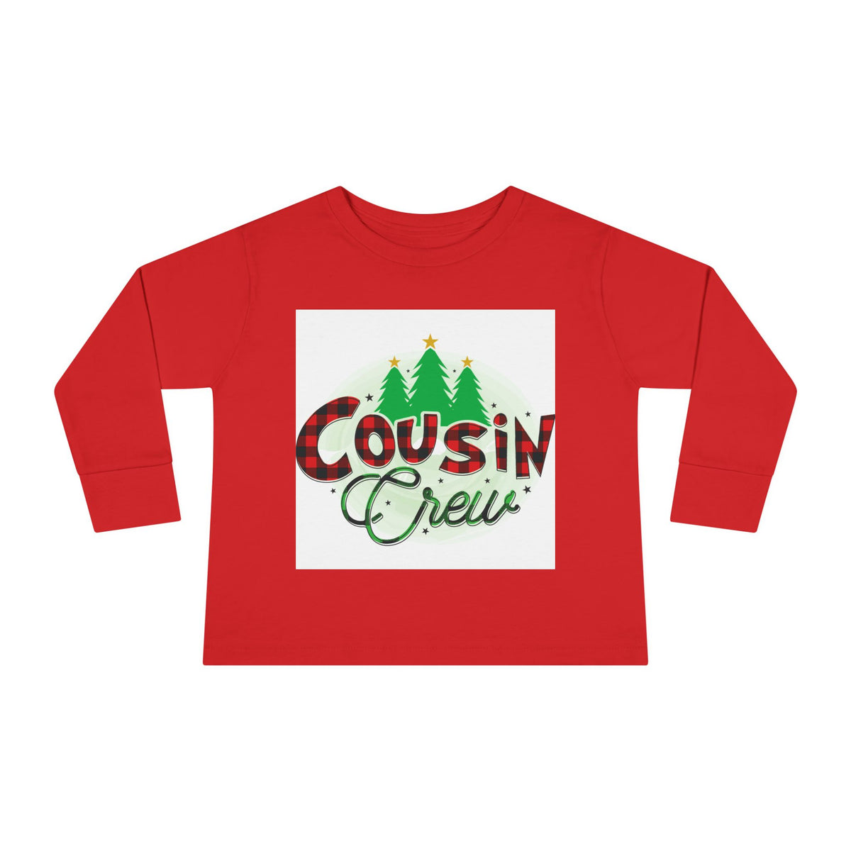 Cousin Crew Toddler Long Sleeve Tee — Christmas Plaid Holiday Shirt for Kids