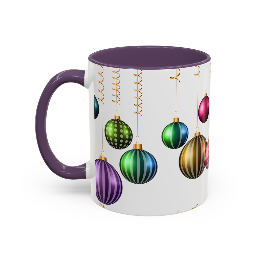 Holiday Ornament Accent Coffee Mug — Colorful Hanging Baubles 11/15oz