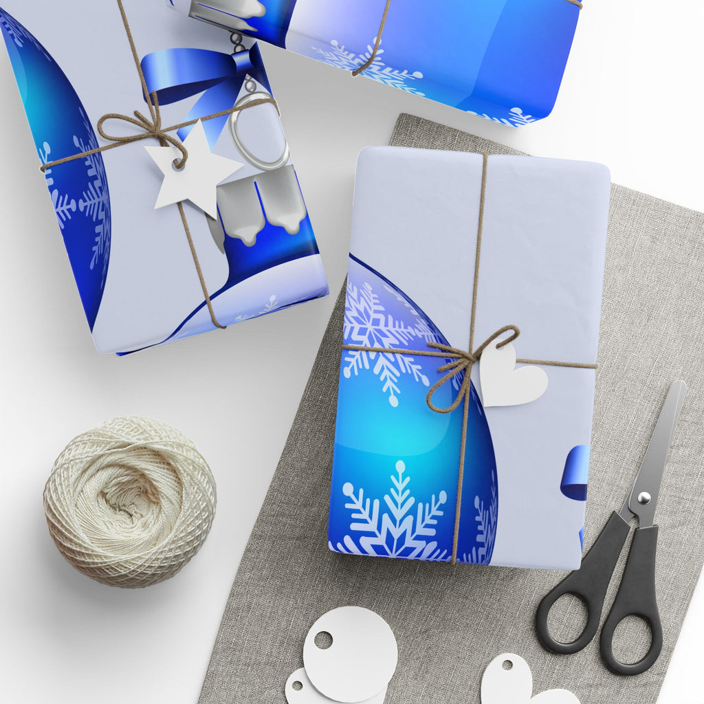 Blue Ornament Wrapping Paper - Holiday Christmas Gift Wrap with Blue Baubles Pattern