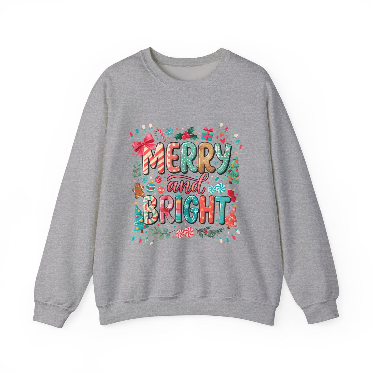 Merry and Bright Crewneck Sweatshirt — Festive Christmas Holiday Sweater
